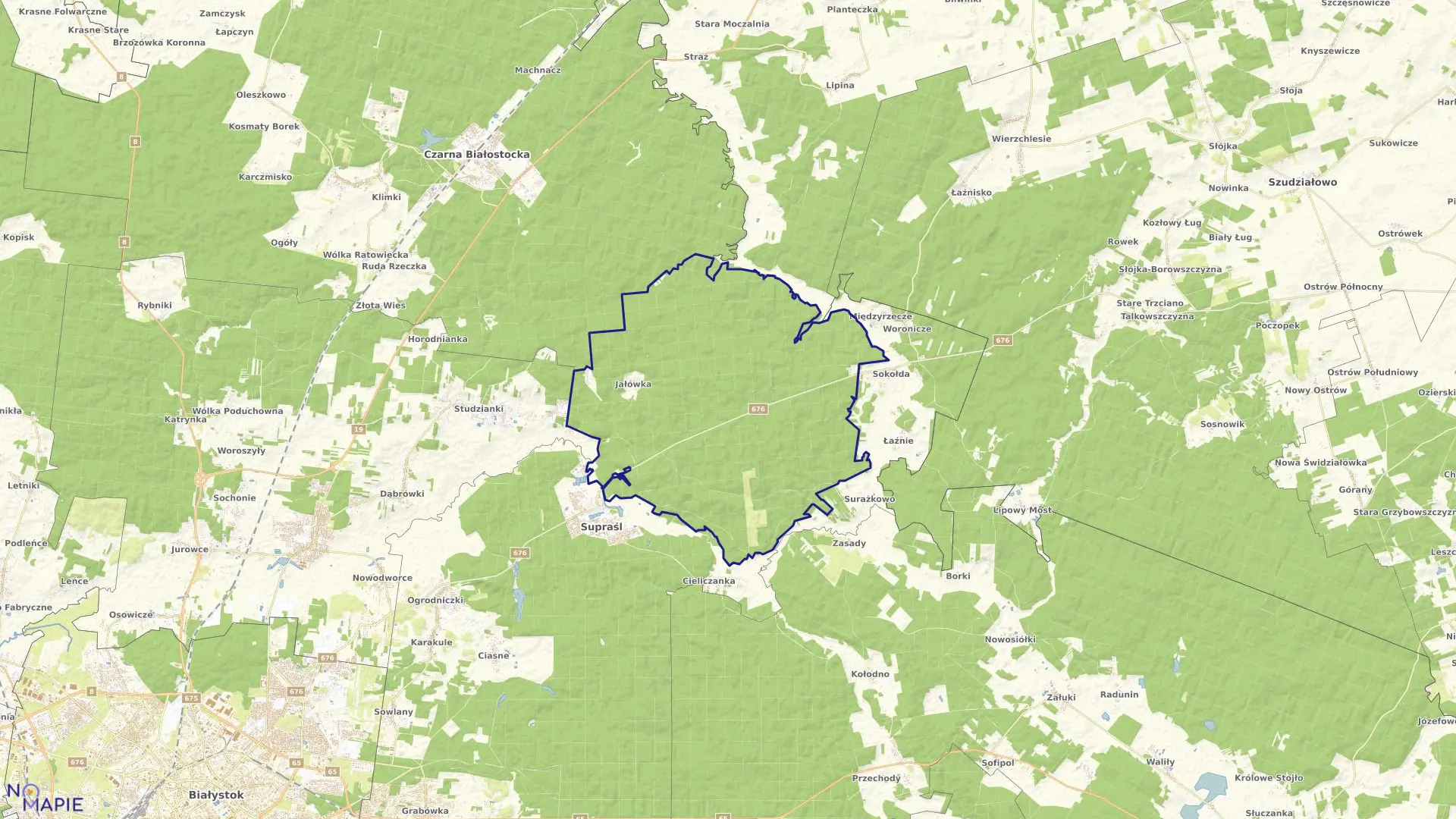 Mapa obrębu JAŁÓWKA w gminie Supraśl