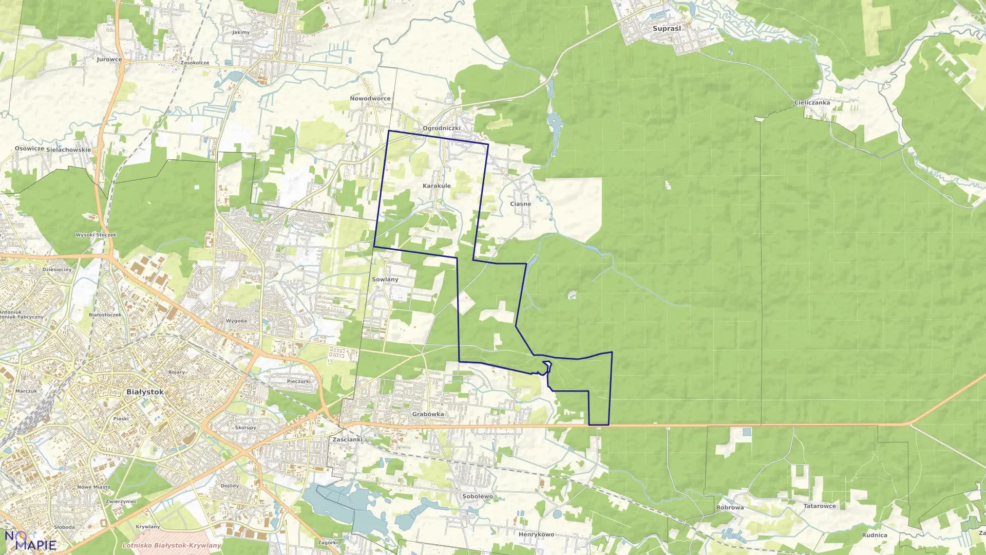 Mapa obrębu KARAKULE w gminie Supraśl