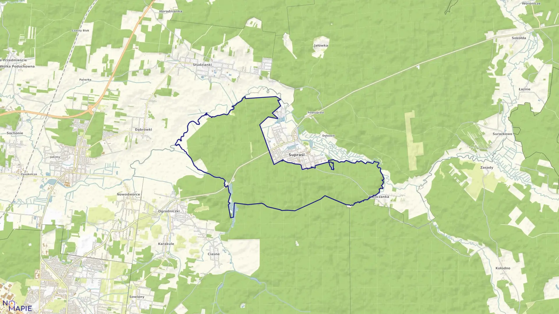 Mapa obrębu KRASNE-CIASNE w gminie Supraśl