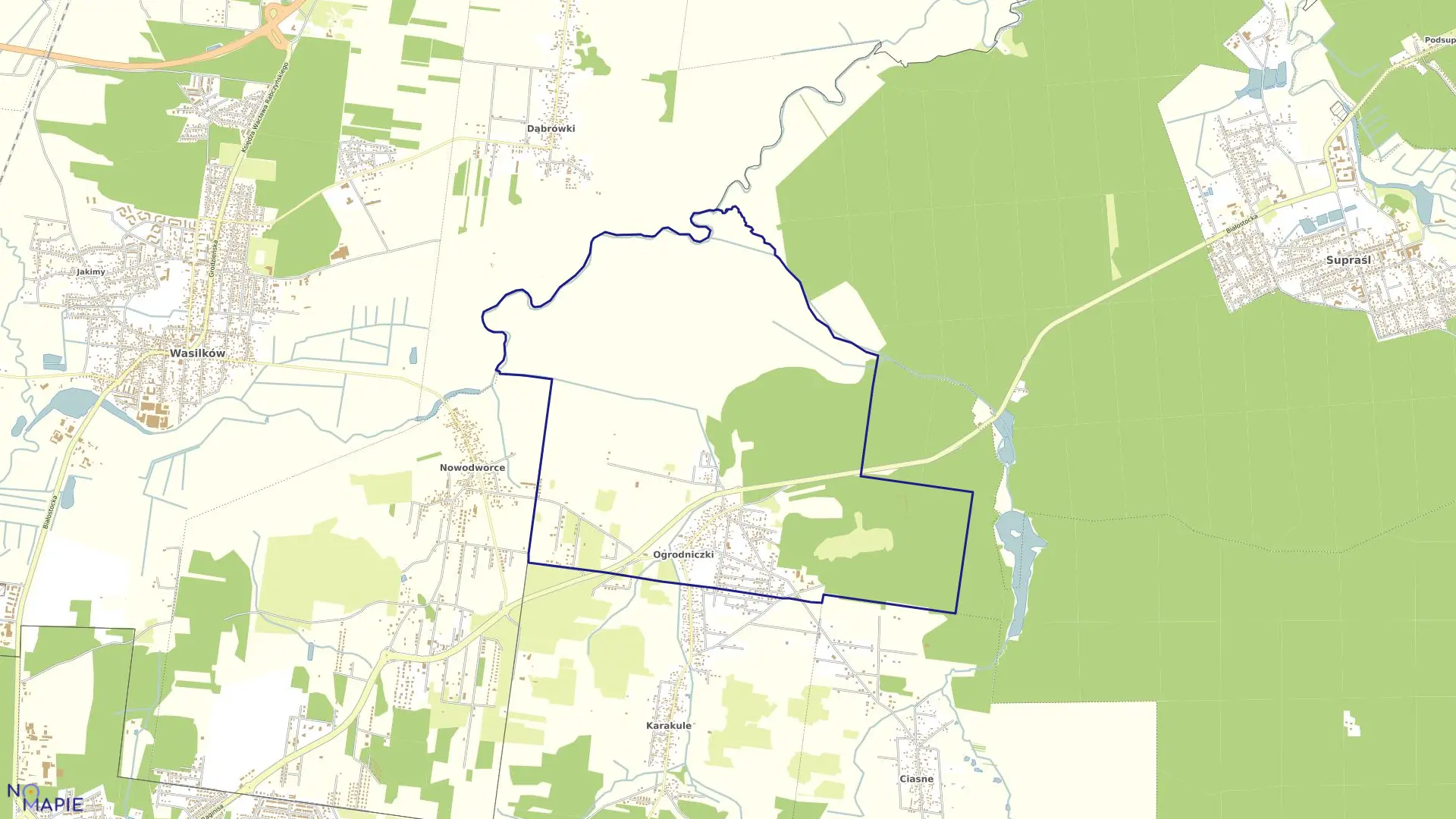 Mapa obrębu OGRODNICZKI w gminie Supraśl