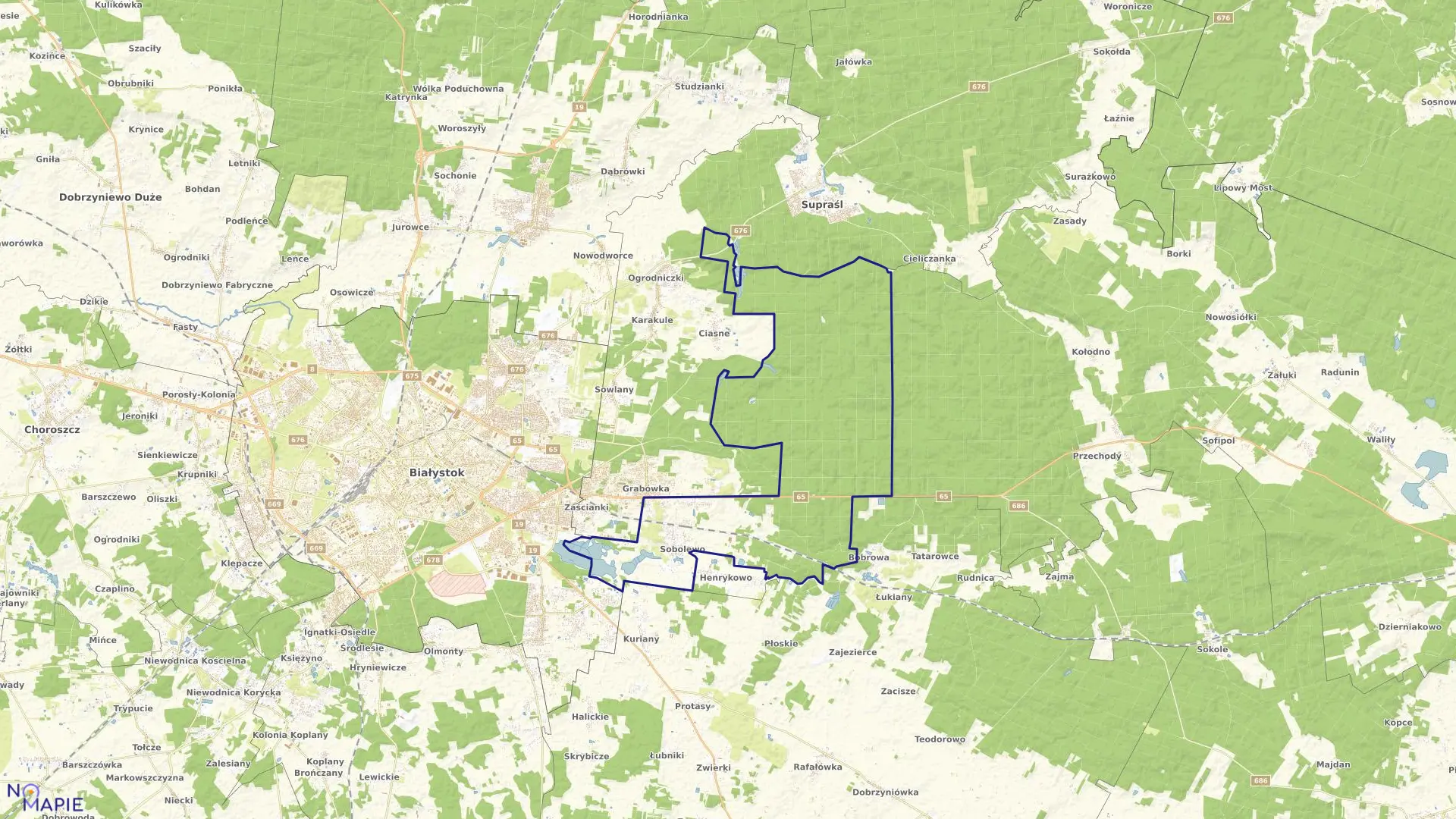 Mapa obrębu SOBOLEWO w gminie Supraśl