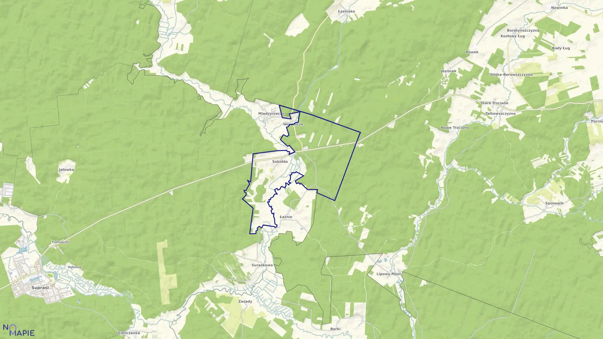 Mapa obrębu SOKOŁDA w gminie Supraśl