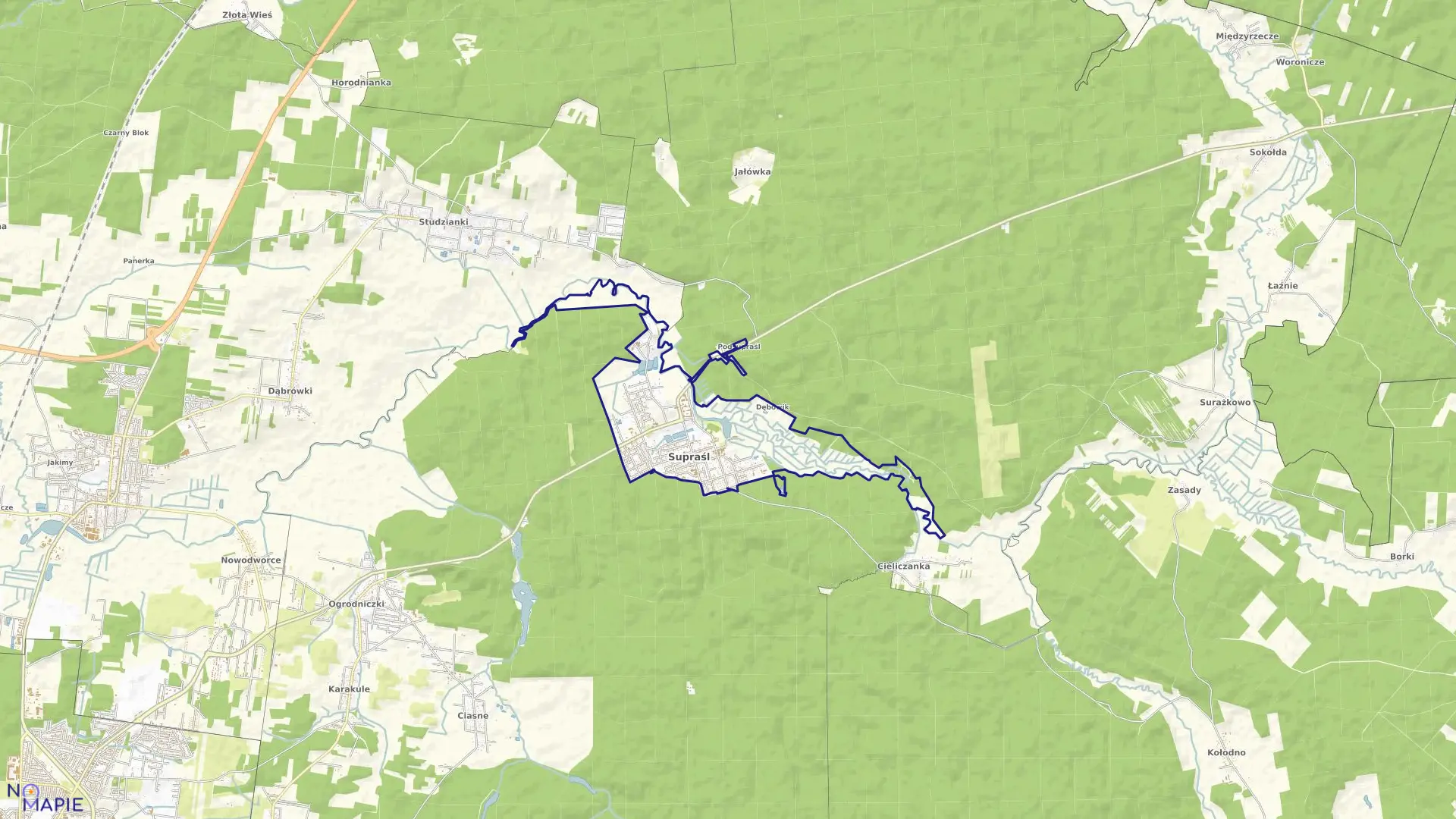 Mapa obrębu SUPRAŚL w gminie Supraśl