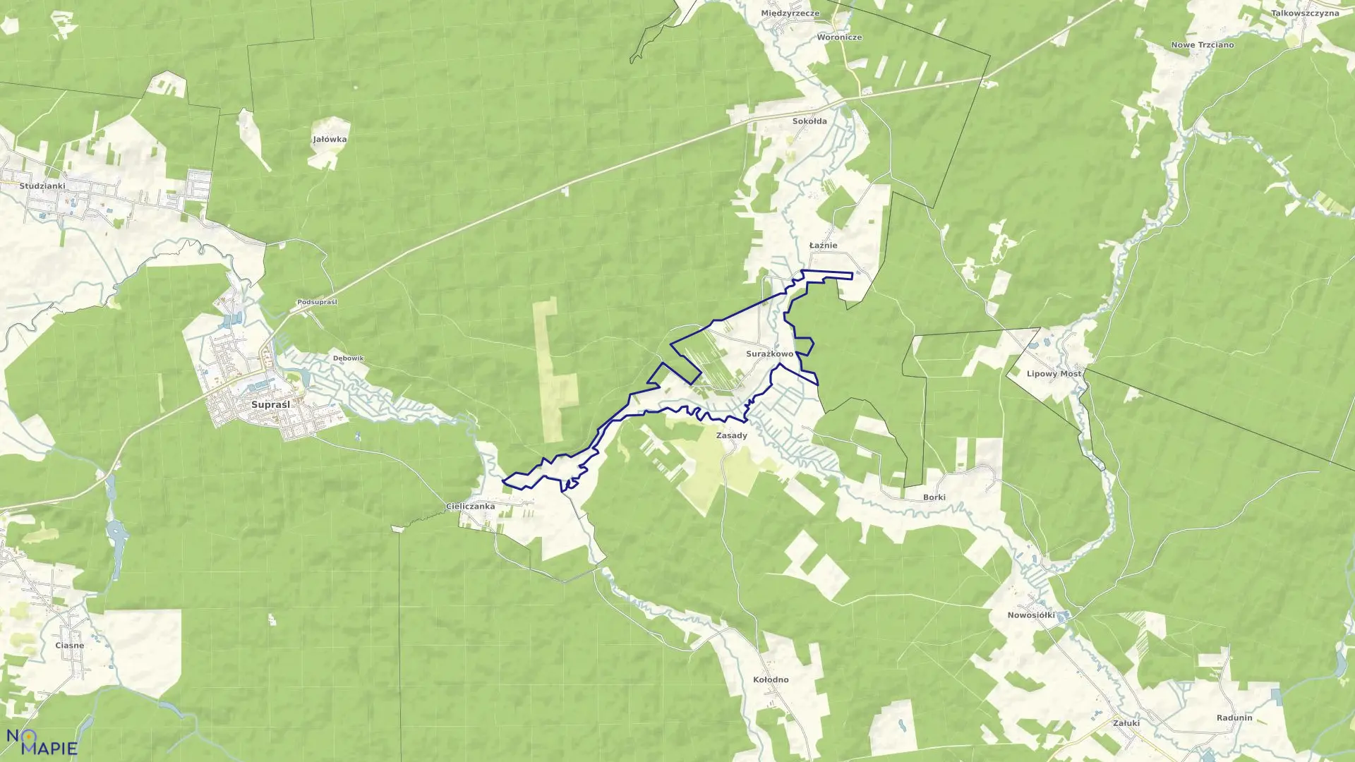 Mapa obrębu SURAŻKOWO w gminie Supraśl